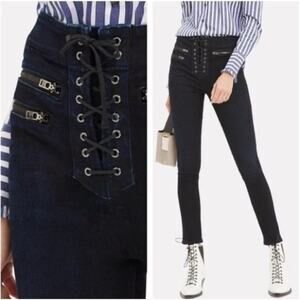 Veronica Beard Jeans Denim Sz 27 Lita 10" Moto Lace Up Made in USA Skinny Dark